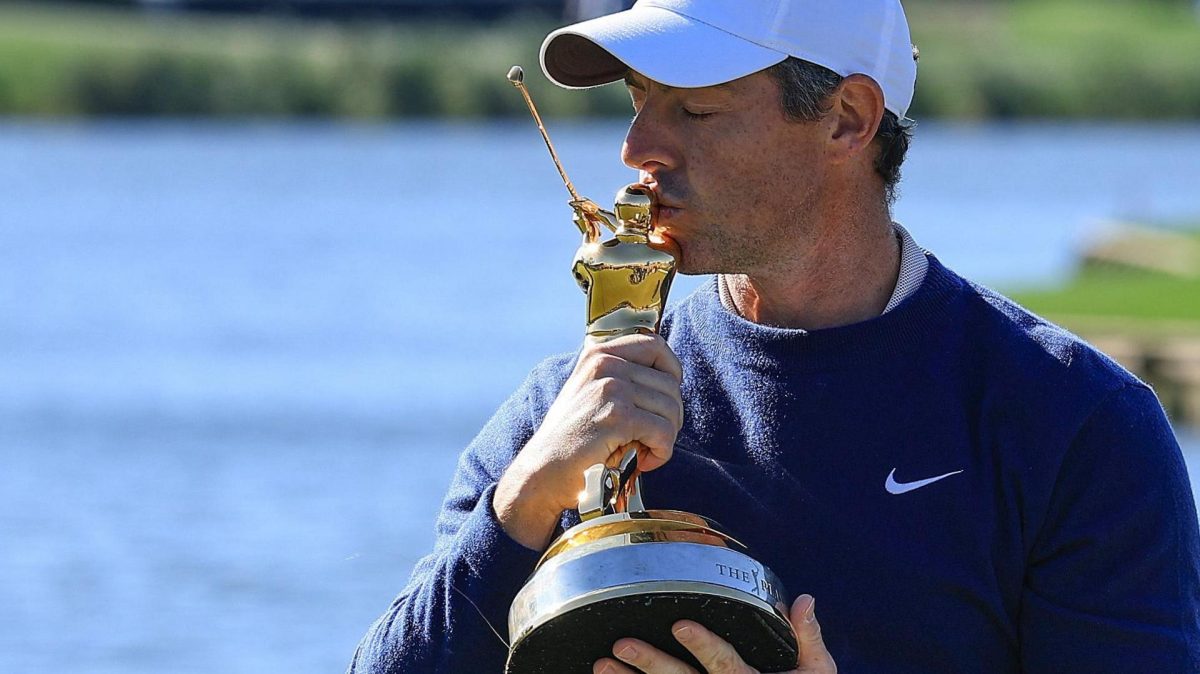 Rory McIlroy kissing the Players Championship trophy, which he is the first European to win more than once. Source: Getty Images.