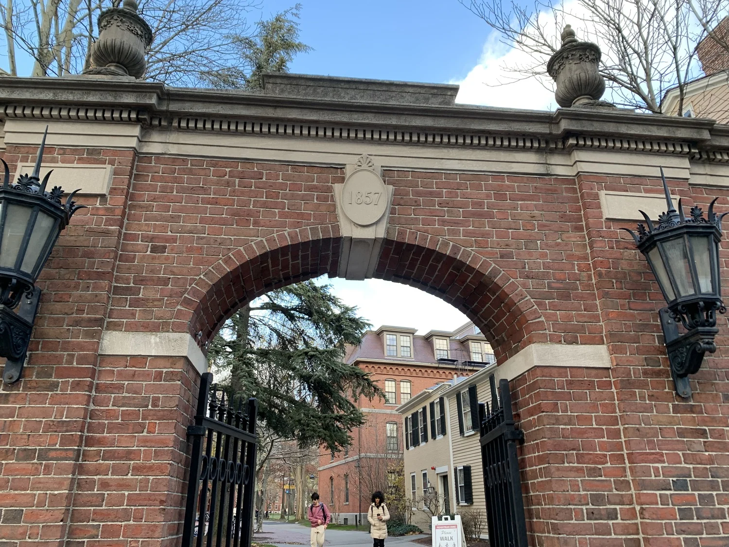 The Wadsworth Gate at Harvard University, inscribed with "1857," the class year that sponsored it. Sophia N. Downs/Harvard Crimson.